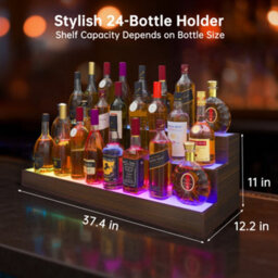 Abrihome Led Illuminated Wine Bottle Rack - Walnut Color, Three-Tier Freestanding Display Stand With App Remote Control, Suitable For Home - thumbnail 2