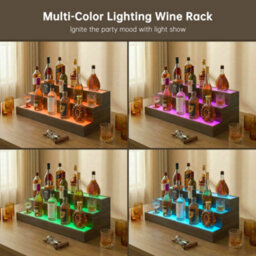 Abrihome Led Illuminated Wine Bottle Rack - Walnut Color, Three-Tier Freestanding Display Stand With App Remote Control, Suitable For Home - thumbnail 3