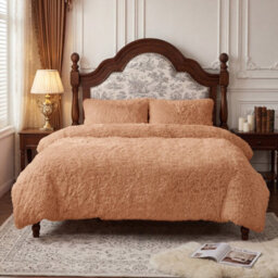 Darphe Camel 3Pcs Double Side Faux Mink Fleece Bedding Duvet Cover With 2 Pillowcases - thumbnail 1