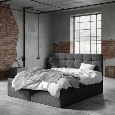 Luanda 160 And 200 Functional Bedroom Bed With Bonell Springs And Integrated Storage Dark Grey - image 1