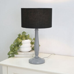Valuelights Victoria Traditional Grey Wood Candlestick Table Lamp With Black Drum Shade