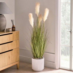 Wyld And Coco Artificial Pampas Grass Potted Plant 120Cm, Green And White Plumes In Black Pot - thumbnail 2