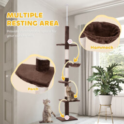 Pawhut Floor To Ceiling Cat Tree 5-Tier Climbing Tower Scratching Post Brown - thumbnail 5
