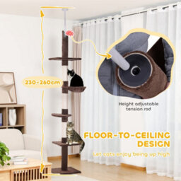 Pawhut Floor To Ceiling Cat Tree 5-Tier Climbing Tower Scratching Post Brown - thumbnail 4