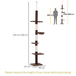 Pawhut Floor To Ceiling Cat Tree 5-Tier Climbing Tower Scratching Post Brown - thumbnail 3