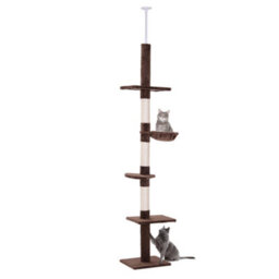 Pawhut Floor To Ceiling Cat Tree 5-Tier Climbing Tower Scratching Post Brown - thumbnail 2