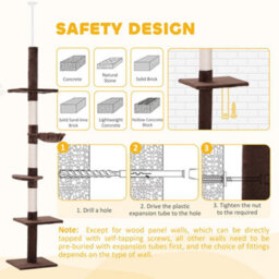 Pawhut Floor To Ceiling Cat Tree 5-Tier Climbing Tower Scratching Post Brown - thumbnail 7