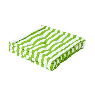 Homescapes Cotton Green Thick Stripe Floor Cushion, 50 X 50 Cm - image 1