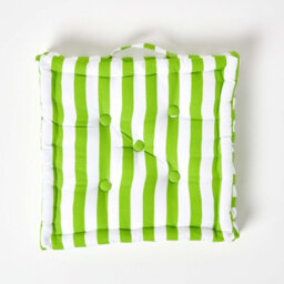 Homescapes Cotton Green Thick Stripe Floor Cushion, 50 X 50 Cm - thumbnail 3