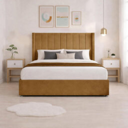 Luxury Mustard Plush Milan King Size Bed Frame With Mattress 54 Inches Wingback Headboard 2 Footend Storage Drawers - thumbnail 4