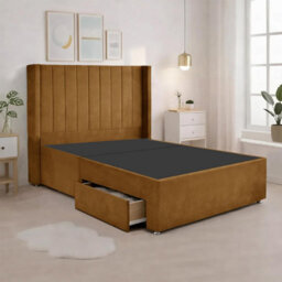 Luxury Mustard Plush Milan King Size Bed Frame With Mattress 54 Inches Wingback Headboard 2 Footend Storage Drawers - thumbnail 5