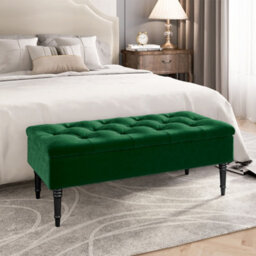 Living And Home Green Velvet Upholstered Storage Ottoman Bench Bed End Bench With Rubberwood Legs W 1020 X D 410 X H 430 mm - thumbnail 2