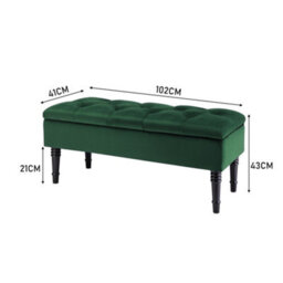 Living And Home Green Velvet Upholstered Storage Ottoman Bench Bed End Bench With Rubberwood Legs W 1020 X D 410 X H 430 mm - thumbnail 6