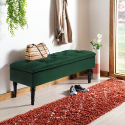 Living And Home Green Velvet Upholstered Storage Ottoman Bench Bed End Bench With Rubberwood Legs W 1020 X D 410 X H 430 mm