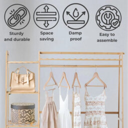 Natural Bamboo Freestanding Open Clothes Rack Storage Rail Coat Stand Shelf Standard - thumbnail 6