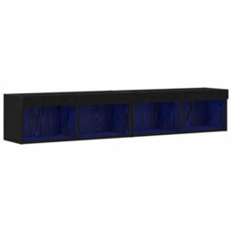 Berkfield Tv Wall Cabinets With Led Lights 2 Pcs Black Oak 80X30X30 Cm - thumbnail 2