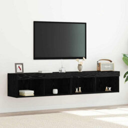 Berkfield Tv Wall Cabinets With Led Lights 2 Pcs Black Oak 80X30X30 Cm - thumbnail 1