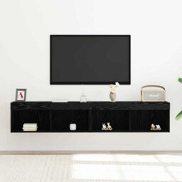 Berkfield Tv Wall Cabinets With Led Lights 2 Pcs Black Oak 80X30X30 Cm - thumbnail 5