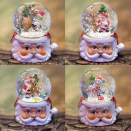 Shatchi Christmas Mini Snowglobe Water Ball Snow Dome Scene Resin Santa Face Base Table Decorations - thumbnail 4