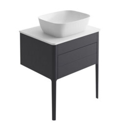 Plum&clay Sutton Blue-Grey Floor Standing Bathroom Vanity Unit With Ceramic Worktop (W)630mm (H)700mm