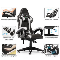 Onemill Gaming Chair Racing Style Ergonomic High Back Computer Chair With Height Adjustment, Headrest And Lumbar Support(Black&white) - thumbnail 2