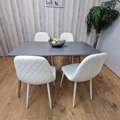 Kosy Koala Modern Rectangle Dark Grey Dining Table Set With 4 White Chairs Dining Room Furniture - image 1