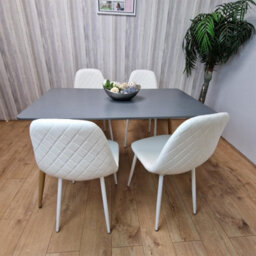 Kosy Koala Modern Rectangle Dark Grey Dining Table Set With 4 White Chairs Dining Room Furniture - thumbnail 1