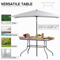Outsunny Metal Garden Dining Table Outdoor Patio W/ Glass, Umbrella Hole - thumbnail 4