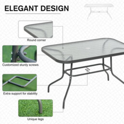 Outsunny Metal Garden Dining Table Outdoor Patio W/ Glass, Umbrella Hole - thumbnail 5