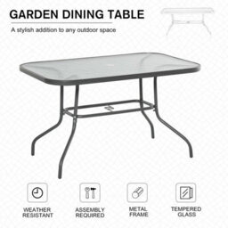 Outsunny Metal Garden Dining Table Outdoor Patio W/ Glass, Umbrella Hole - thumbnail 7