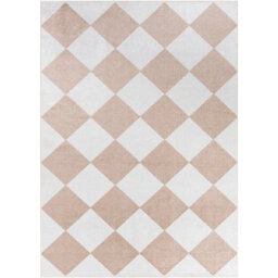 Livabliss Lillian-Washable White Bown Geometric Diamond Pattern Living Dining Rug 160 X 213 Cm Easy Care, Non Shedding - thumbnail 1