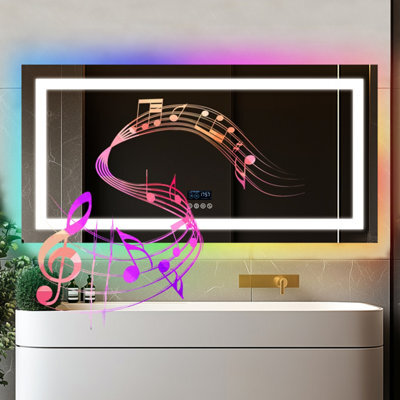 Luvodi 1200X600mm Smart Large Led Bathroom Mirror Rgb Illuminated Bluetooth Time Digital Display, Anti-Fog - image 1