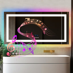 Luvodi 1200X600mm Smart Large Led Bathroom Mirror Rgb Illuminated Bluetooth Time Digital Display, Anti-Fog - thumbnail 1