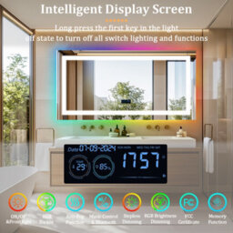 Luvodi 1200X600mm Smart Large Led Bathroom Mirror Rgb Illuminated Bluetooth Time Digital Display, Anti-Fog - thumbnail 5