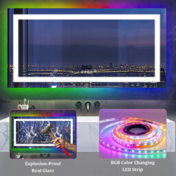 Luvodi 1200X600mm Smart Large Led Bathroom Mirror Rgb Illuminated Bluetooth Time Digital Display, Anti-Fog - thumbnail 3