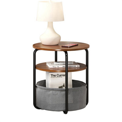 Brown 3-Tier Side Table W/ Removable Basket - image 1