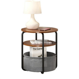 Brown 3-Tier Side Table W/ Removable Basket - thumbnail 1