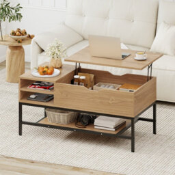 Costway Lift Top Coffee Table With Shelf Wooden Lifting Living Room Table-Natural