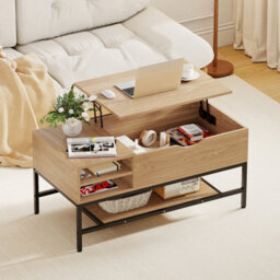 Costway Lift Top Coffee Table With Shelf Wooden Lifting Living Room Table-Natural - thumbnail 4