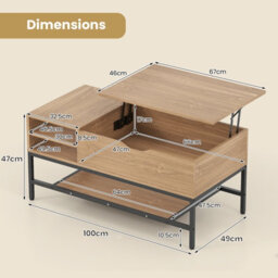 Costway Lift Top Coffee Table With Shelf Wooden Lifting Living Room Table-Natural - thumbnail 3