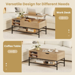 Costway Lift Top Coffee Table With Shelf Wooden Lifting Living Room Table-Natural - thumbnail 7