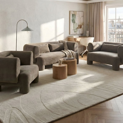Beliani Soft Curved Brown Fabric 3-Seater Sofa With Matching Loveseat - No Assembly - image 1