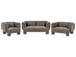 Beliani Soft Curved Brown Fabric 3-Seater Sofa With Matching Loveseat - No Assembly - thumbnail 2