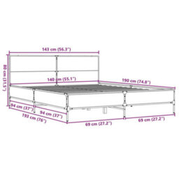 Berkfield Bed Frame Without Mattress Grey Sonoma 140X190 Cm - thumbnail 9