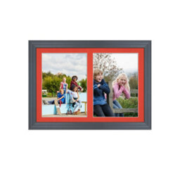 AK Frames 20X14 Dark Grey Classic Multi Photo Frame With Poppy Red Mount - Holds 2 Apertures (2X) A4 Photos - thumbnail 1