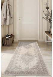 Melrose Eden Medallion Silver Coloured Indoor Outdoor Area Runner Rug 10mm Pile Height - 67/200Cm - thumbnail 5