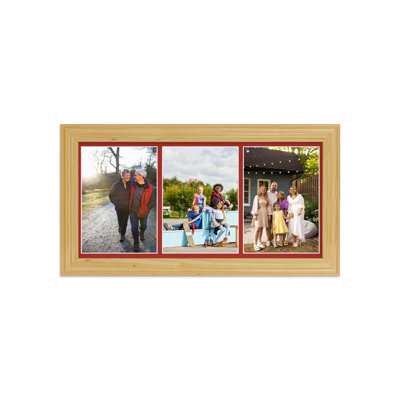 AK Frames 16X8 Light Oak Classic Multi Photo Frame With Crimson Mount - Holds 3 Apertures (3X) 7X5 Photos - image 1