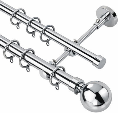Lister Cartwright Double Curtain Extendable Pole Set With Chrome Ball Finials- 19mm & 28mm Metal Poles(120- 220 Cm) - image 1