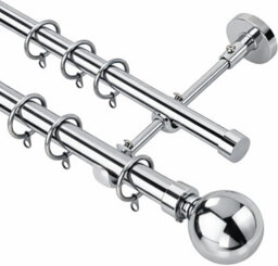 Lister Cartwright Double Curtain Extendable Pole Set With Chrome Ball Finials- 19mm & 28mm Metal Poles(120- 220 Cm) - thumbnail 1