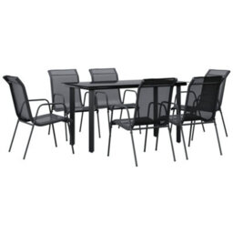 Berkfield 7 Piece Garden Dining Set Black Steel And Textilene - thumbnail 2